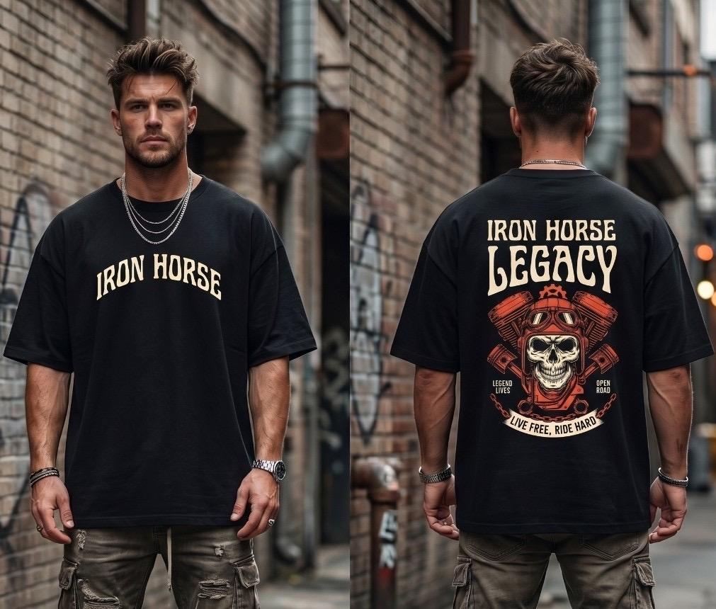 Black oversized biker t-shirt with skull graphic
