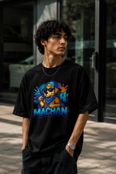 Black oversized t-shirt with cartoon dog graphic