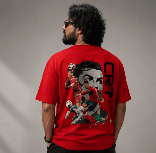 Red oversized t-shirt with Cristiano Ronaldo graphic print