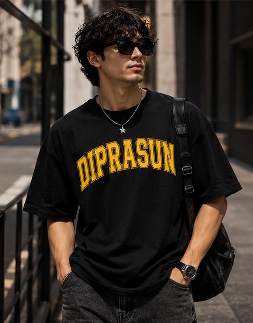 Black oversized t-shirt with yellow DIPRASUN print