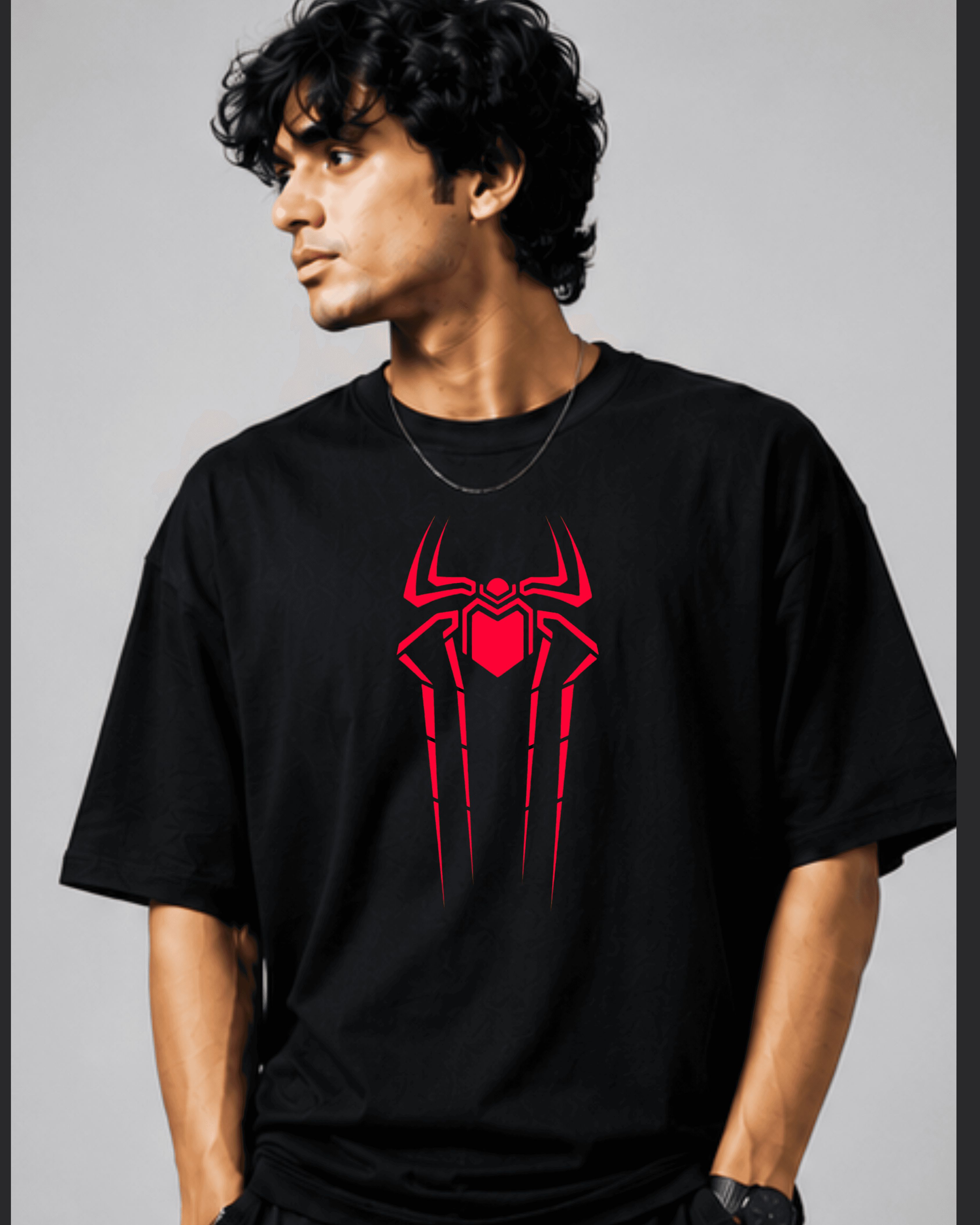 Black oversized t-shirt with red Spider-Man logo