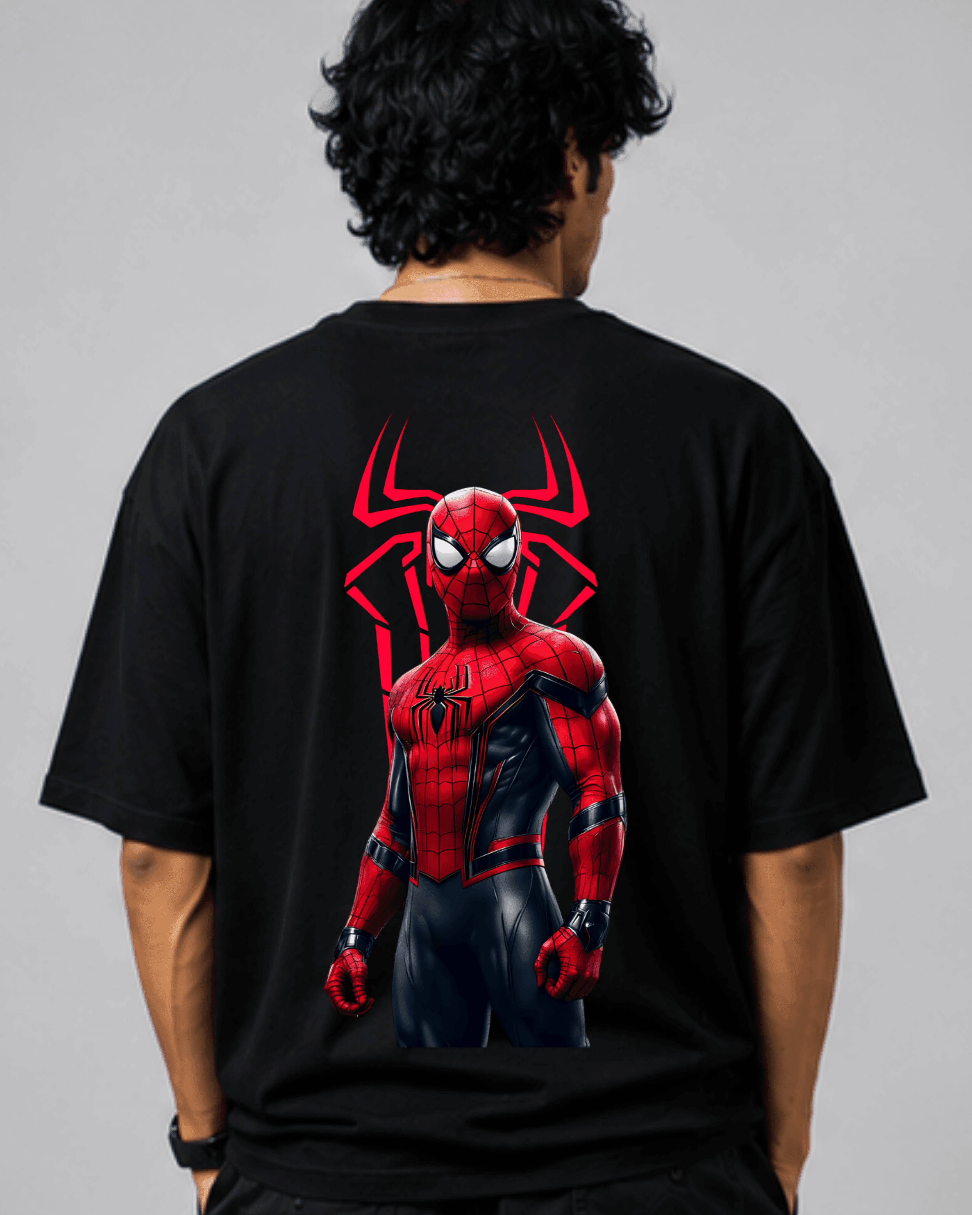 Black oversized t-shirt with Spiderman graphic on back