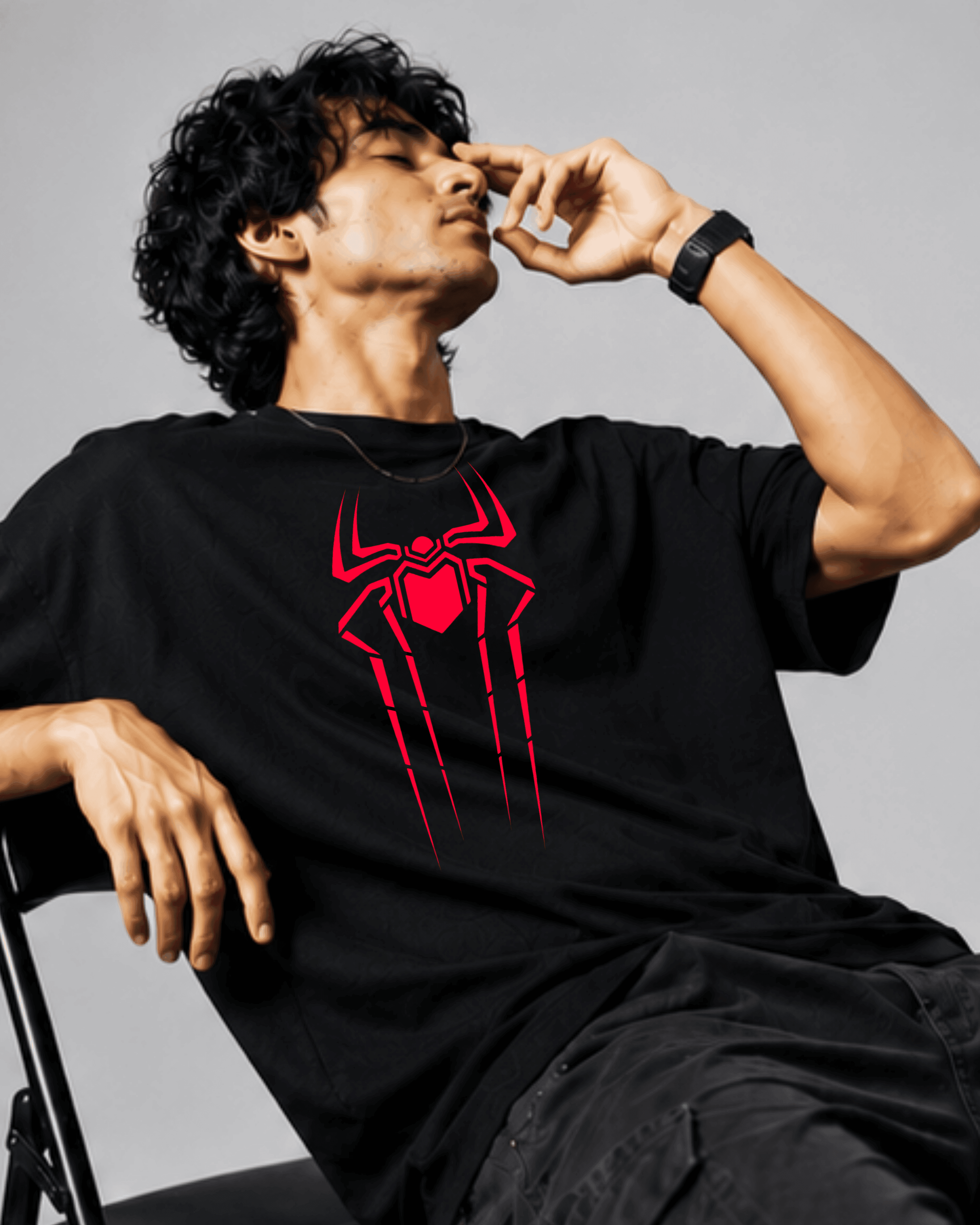 Black oversized t-shirt with red Spider-Man logo