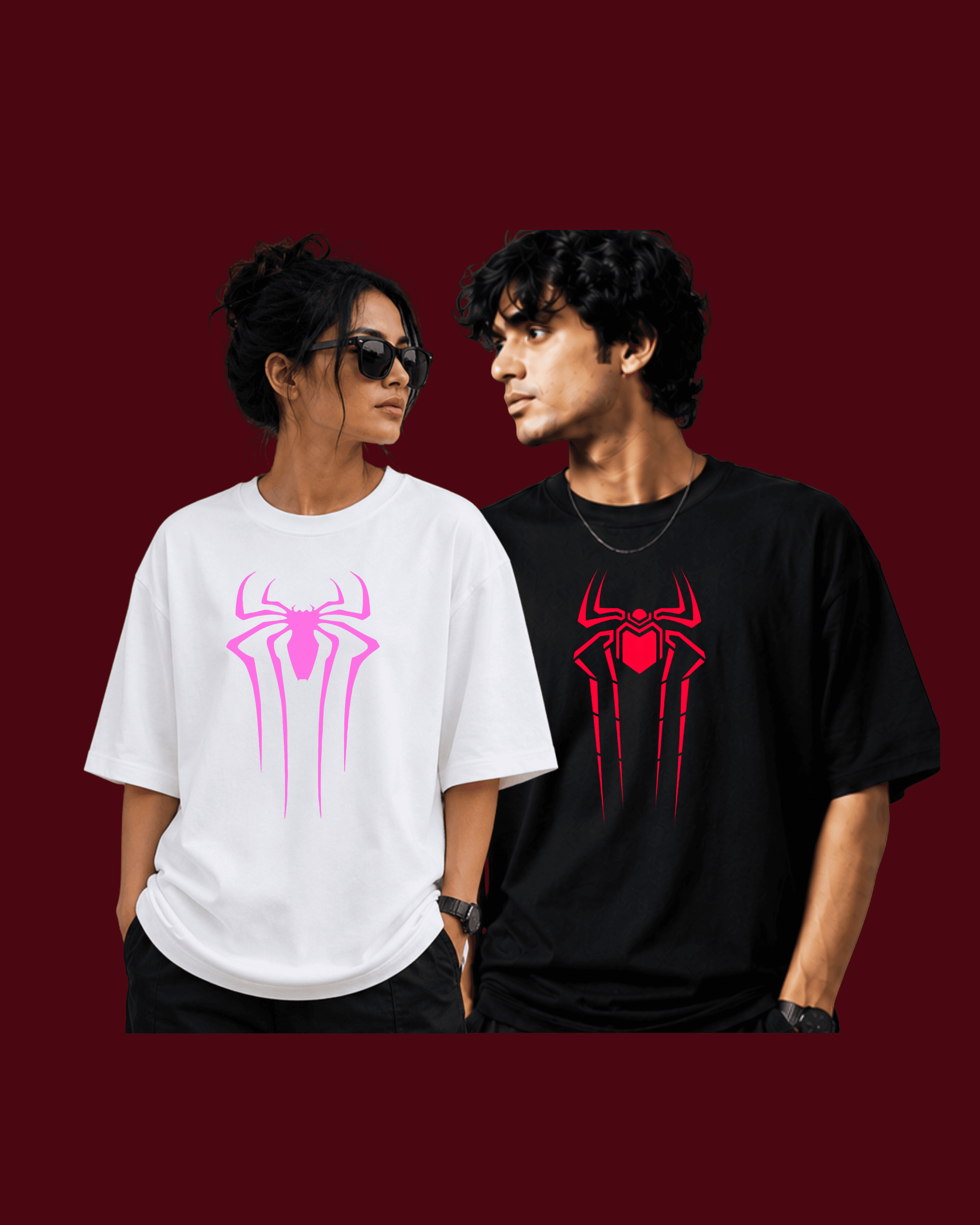 White and black Spider-Man graphic t-shirts