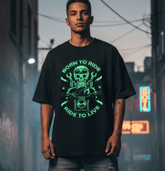 Born to Ride - Vintage Biker Skull Premium Oversized T-Shirt
