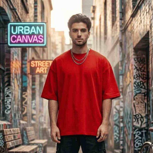 Plain Oversized premium Tee – Red