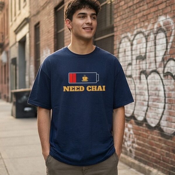 Need Chai Low Battery Funny Tea Lover Graphic T-Shirt