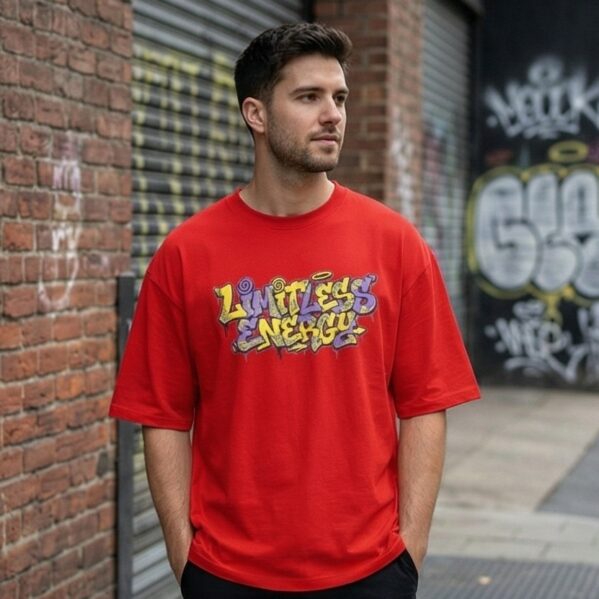 "Limitless Energy" Premium Oversized Red Streetwear T-Shirt